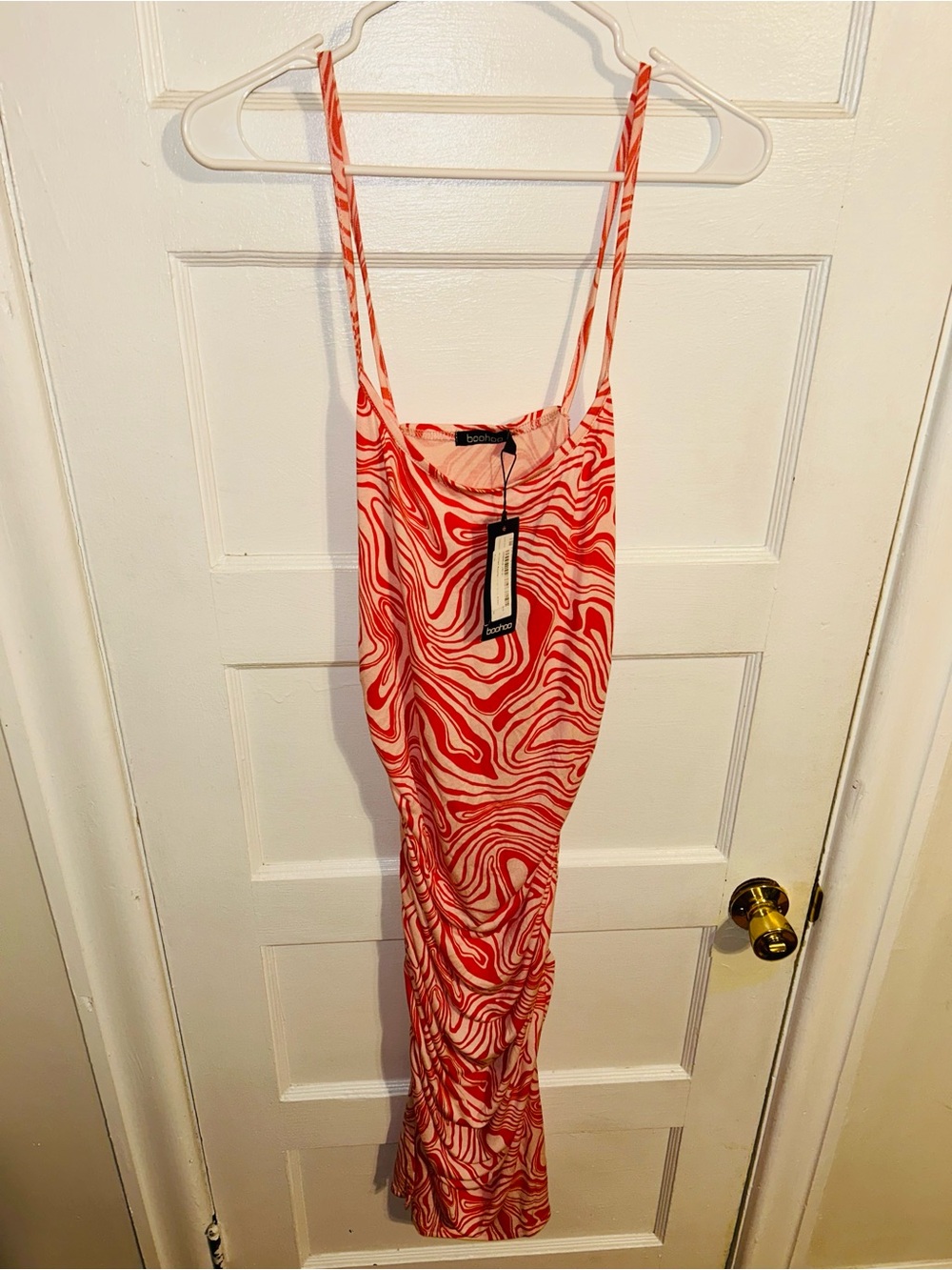 Boohoo Red & White Swirl Slip Dress